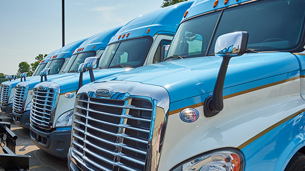 Blue fleet of trucks